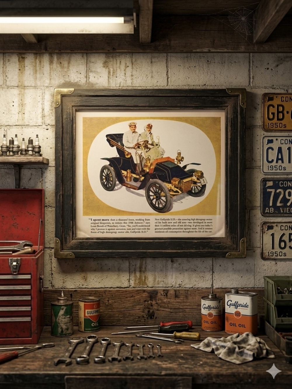 Classic Automobile Print in Black and Gold Frame